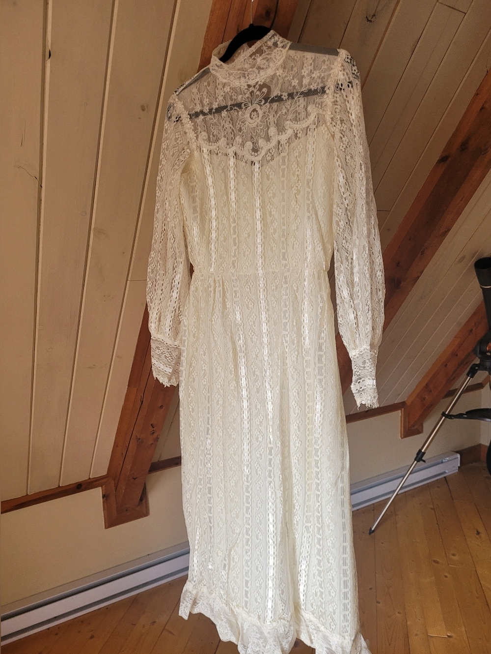 Vintage 70s Dance Allure by Alfred Angelo White Lace Cottage Core Prairie Dress